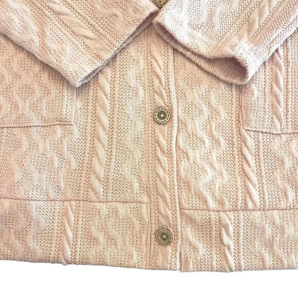 Womens Pink Cable Knit Cardigan Sweater Sz L Cottagecore Grandmacore Soft Girl - Picture 5 of 10